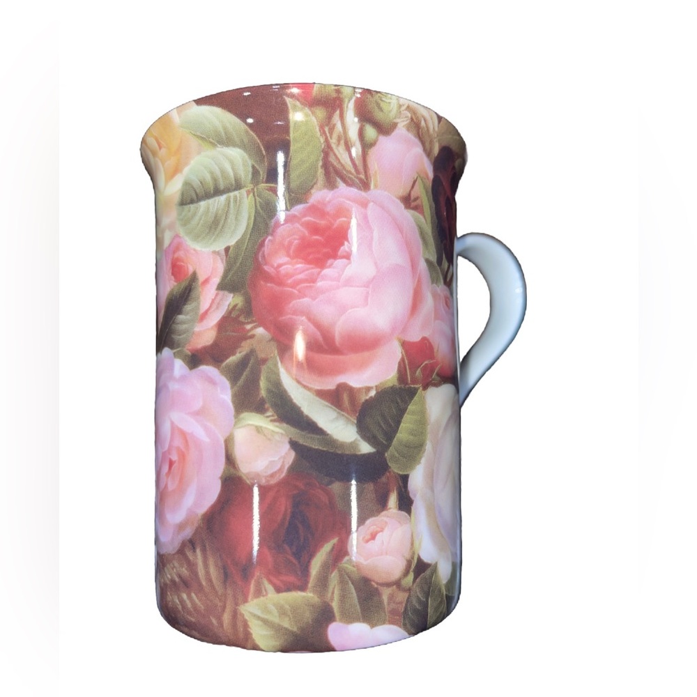 Stechcol Gracie Bone China Tea Coffee Cylinder 10 Oz Mug Multicolor Roses New